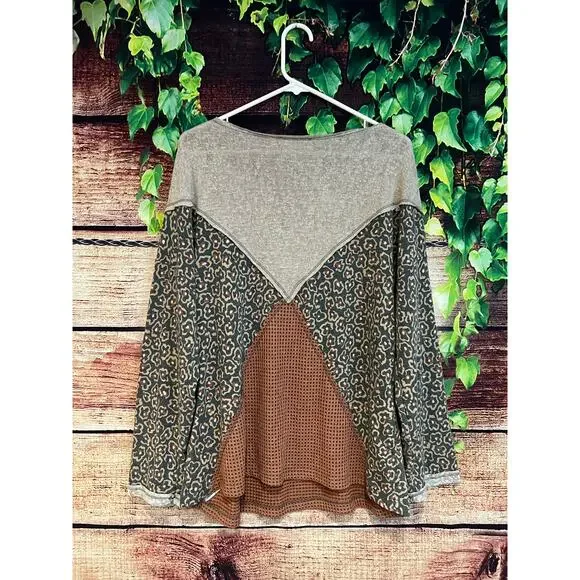 Ces Femme Light Weight Long Sleeve Colorblock Blouse Shirt Scoop Neck Women's XL - Picture 3 of 5